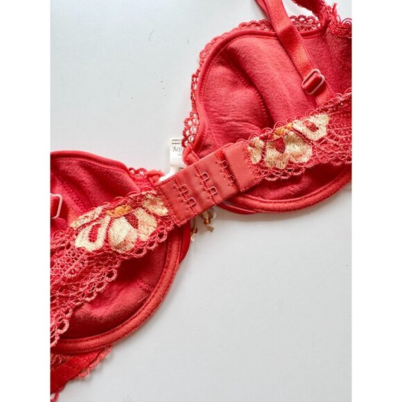 LEJABY Red Orange Yellow Floral Lace Seashell Charm Demi Bra, Size 34C - Picture 8 of 13
